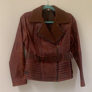 Red-brown leather moto jacket